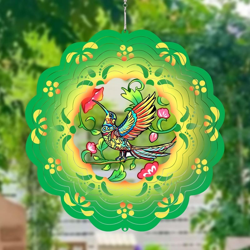 GOTOME Hummingbirds Wind SpinnersOutdoor: Birthday Gifts for Women Metal Garden Ornament - 12inch Hanging Wind Chime for Outside Decorations, Gardening Presents for Mom Grandma Her - Image 1